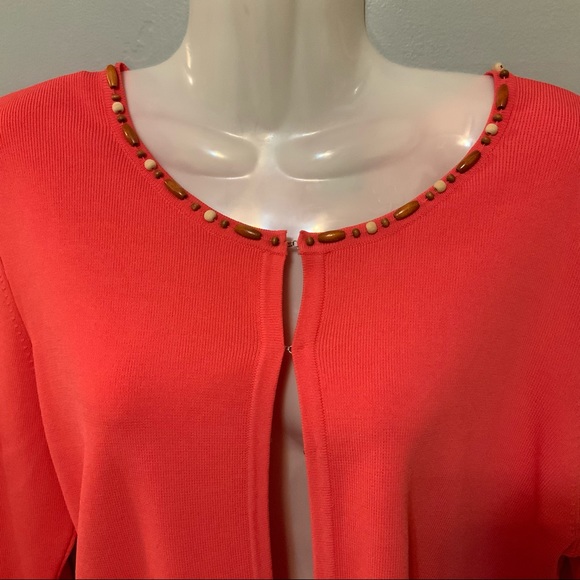 Knit Chic Coral Wood Bead Neckline Blazer Top Sz L - Picture 2 of 12